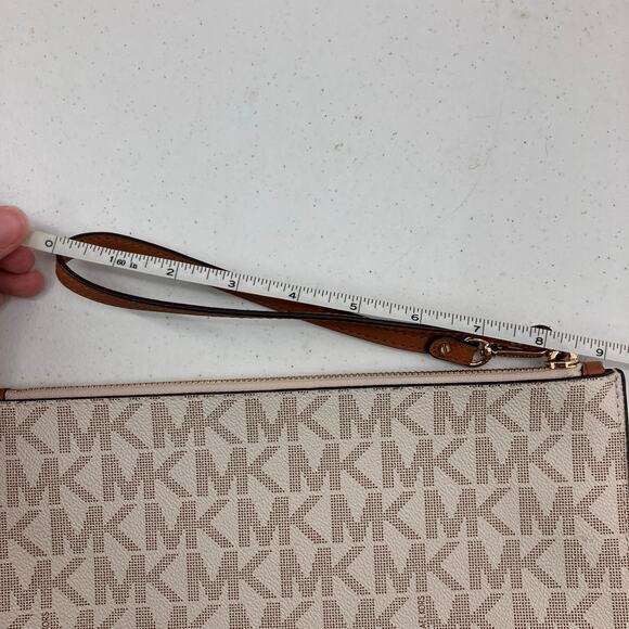 Michael Kors Cream Brown Signature Jet Set Zip Pouch Wristlet Purse Insert Bag - Picture 9 of 9